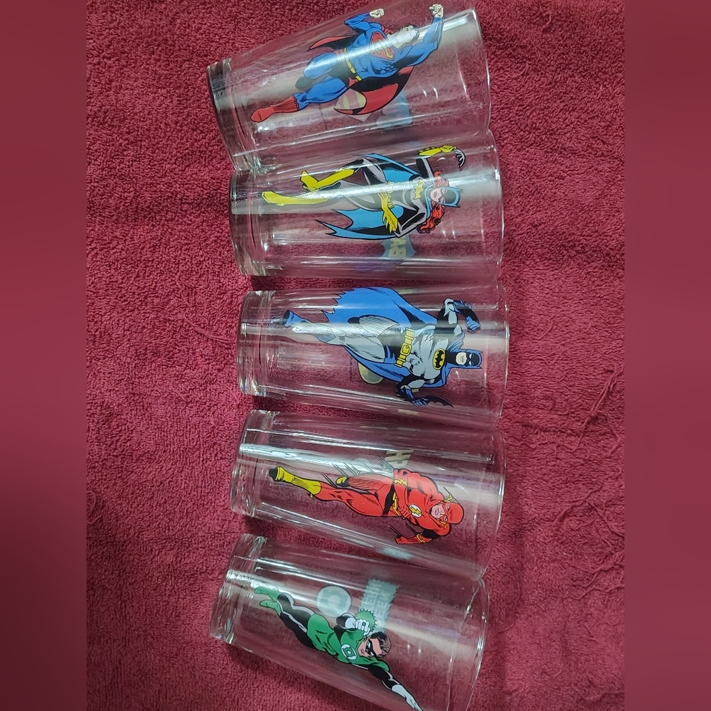 Vintage DC Comic Pepsi Glasses Superman Batgrl Batman Flash Grn Lantern EUC